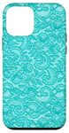 Coque pour iPhone 12 mini Dentelle turquoise vintage avec fleurs