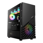 GAMDIAS PC Gamer Boitier, Boîtiers Gaming ATX Moyen Tour Vide, Airflow Case, Ventilateurs Intégrés 1x120 et 1x140 FRGB, Double 360, GPU Vertical, Noir