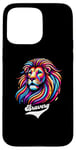 Coque pour iPhone 15 Pro Max Lion coloré avec inscription « Bravery »