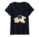 Femme Disney The Lion King Simba and Nala Hearts Valentine’s Day T-Shirt avec Col en V