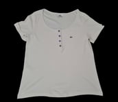 Womens Lacoste Beige Button T-Shirt Size UK 14 / EUR 42