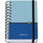 Dohe - Agenda Scolaire 2024 2025 - Jour par Page, Taille A6 (12x17 cm), Fermeture Anneaux et Élastique, Espagnol et Anglais, 4 Pages d'Autocollants, Septembre à Juin, Matériel Scolaire - DUO Bleu