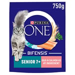 Purina ONE 7+ Dry Cat Food Rich in Salmon 750g, Pack of 4