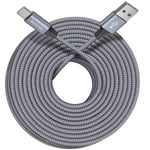 4.6m Câble USB C, Extra Long Gris Cable USB A vers USB C Chargeur Rapide Tressé Cordon Compatible avec PS5 Controller, Switch, Samsung Galaxy S22 S23 S21 S20, Redmi, et plus