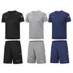 BUYJYA Lot de 3 shorts et 3 T-shirts de sport pour homme, pour le basket-ball, le football, l'exercice, la course à pied, la salle de sport, Small