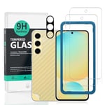 Ibywind 2 Pack Screen Protector For Samsung Galaxy S24 FE 5G 6.7",9H Hardness Tempered Glass,With 1Pc Camera Lens Protector,1Pc Back Carbon Fiber Film,Easy to Install