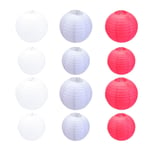 CLISPEED 15pcs Chinese Paper Lanterns Creative Round Paper Lantern Hanging Party Lantern Decor for Home Party Flower Balls(White + Grey + Red)