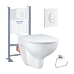 Grohe - Pack wc sans bride Bau Ceramic avec abattant slim + Bâti support wc Rapid sl + plaque de commande Start ovale blanc alpin