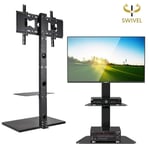 32-65" Swivel Floor TV Stand Bracket W 2 Steel Shelves Game Holder for Samsung