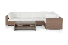 Nordic Outdoor - Bora 5-sits Loungesoffa inkl Bord m Förvaring Sand - Beige - Konstrotting / Glas / Textil - Loungegrupp