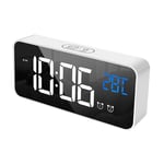 Large Table Electronic Alarm Clock,Travel Clocks with USB Charing,Snooze Music,LED Desktop Digital Clocks,White