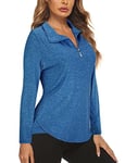 Gemulate Gym Outfits for Womens Polo Shirts, Collared V Neck Base T Shirts Long Sleeve Golf Tops 1/4 Zip up Sport Workout Yoga Clothes Deep Blue Large