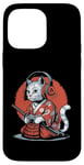 Coque pour iPhone 14 Pro Max Japon Kawaii Cat Samurai Casque Casque Manette de Jeu Vidéo