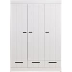 Armoire avec 3 portes + 3 tiroirs blanche en pin massif, H195 x L140 x P53 cm - PEGANE -