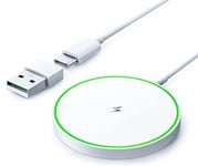 AMSKY Magnétique Chargeur Induction pour iPhone, 15W Rapide Chargeur Compatible pour Magsafe Apple, Blanc Chargeur sans Fil pour iPhone, Station de Charge pour Apple et Airpods, Wireless Charger