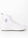 Converse Junior Girls Move Canvas Hi Top Trainers - White/Purple, White/Purple, Size 5 Older