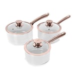 Tower T800001RW Linear Induction Saucepans Set With Lids, Non Stick Cerasure Coating, White And Rose Gold, 3 Piece, 16/18/20 cm, Aluminium