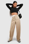 Petite Contrast Asymmetric Waistband Straight Leg Trouser