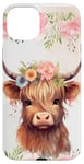 iPhone 15 Plus Spring Baby Highland Cow Pastel Watercolor Floral Case Case