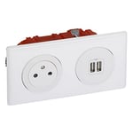 LEGRAND - Prise Electrique Murale + Double Chargeur USB Céliane Surface avec Plaque et Boîte à Encastrer - Prise Affleurante avec Socle Rétractable - Blanc