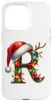 Coque pour iPhone 15 Pro Max Red Christmas Plaid Initial R Monogrammed Santa Hat Letter R