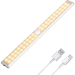 40 LED-lampor för garderob, rörelsesensor, USB-laddningsbar, 4 lägen, 30 cm varmt ljus