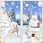 Bluedeer - 9 Feuilles NoëL Autocollants Fenetre Réutilisables, 190PCS Stickers Fenetre Noël pvc avec 3D Bonhomme de Neige Mignon et Père Noël pour