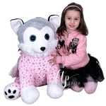 Husky Sibérien Chien Peluche 60cm Grenouillère Licorne Rose Grande Souple Size