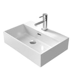 EMKE Lavabo Design Moderne, Lavabo Suspendu en Céramique de Haute Qualité avec Bord Fin, Lavabo pour Salle de Bain et WC Invités 515x360x130mm, Blanc,Lavabo carré,lavabo sur plan