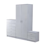 High Gloss Home Furniture Set Wardrobe Chest Bedside Table 7 Drawer