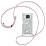 Ptny Coque Collier pour Xiaomi Mi 10T Lite 5G, Coque Silicone Paillette Strass Brillante Glitter de avec Réglable Smartphone Tour de Cou Chaîne Flottant Liquide Housse Etui de Protection, Or Rose …