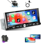 Autoradio 1 Din Avec Sans Fil Carplay Android Auto, Poste Radio Voiture Bluetooth Avec Écran D'Autoradio De 6,9 ¿¿Pouces Connexion De Rétrov Ur, Caméra De Recul Et Le Microphone