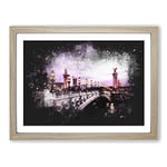 Pont Alexandre Iii Bridge In Paris France Paint Splash Modern Art Framed Wall Art Print, Ready to Hang Picture for Living Room Bedroom Home Office Décor, Oak A2 (64 x 46 cm)