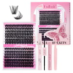 Fadlash Kit Extension Cils 0.07 D Cornée 12-18mm 80D+100D Faux Cils Cluster Cils Kit Individuels DIY de Cils Avec Bond And Seal,Dissolvant pour Colle Cils,Pince A Epiler Faux Cils Réutilisables