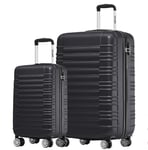 TRVLMORE Lot de 2 Valise Rigide - Set Valise Vanity - Valise à Main et Grande Valise - Valises Rigides 4 roulettes Soldes - Ensemble Valise - Valise Legere - Noir