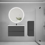 Ensemble meuble vasque L.80cm 2 tiroirs + lavabo + LED miroir rond 90cm + colonne,anthracite