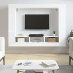 Tv-møbel 152x22x113 cm konstrueret træ hvid højglans