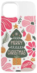 iPhone 15 Plus Preppy Pink Merry Christmas Tree Boho Flower Festive Holiday Case