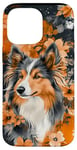 Coque pour iPhone 14 Pro Max Orange Aquarelle Floral Merle Shetland Sheepdog Art