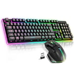 SPIRIT OF GAMER Pack Clavier Souris sans Fil Gamer Noir Rechargeable RGB | AZERTY FR Rétroéclairé | Gaming Keyboard Semi Mecanique | Structure Aluminium I Wireless Mouse 4800 DPI | PS4/PS5, PC, Xbox