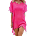 Kvinnors strandklänning sommarklänning bikini cover up sommarswimwear lång skjorta tunika strandponcho fransad sexig chiffong strandblus kvinnor