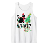 Black Cat Pushing Christmas Tree Lighting Funny Cat What Tank Top