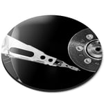 Round Mouse Mat  - Black & White Record Player Music  #44291