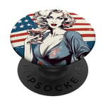 Retro Patriotic Pin-up Vintage USA Flag American Beauty Girl PopSockets PopGrip Interchangeable