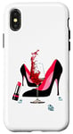 Coque pour iPhone X/XS Chaussures à talons hauts, rouge à lèvres, verre à vin rouge et diamants