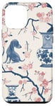 Coque pour iPhone 12 mini Preppy Bocal en toile Chinoiserie Motif chiens et gingembre Rose et bleu