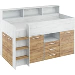 Bim Furniture - bureau lit superposé bibliothèque pour enfants neo l cm206x120x138h chêne blanc brut