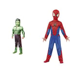 Rubie's Official Marvel Avengers Hulk Deluxe Child Costume - Medium Age 5-6, Height 116 cm, Green & Marvel Spider-Man Classic Child Costume, Blue-Red,M (5-6 years / 116cms)