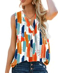 Aokosor Tops for Women Vests Ladies Summer Tops V Neck Sleeveless Loose Chiffon Tank Colorful Size 14-16