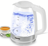 Illuminated Glass Jug Kettle Cordless Electric Jug Non-Slip 1.8L Blue Led Geepas